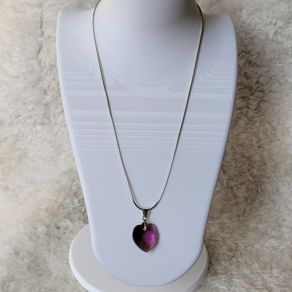 Gorgeous Pink Translucent Heart 18KGP Pendant Italy Sterling 925 Necklace 16"